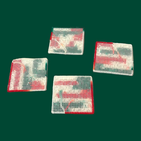 Holiday crewel coasters set of 4 handmade vintage - Picture 2 of 3